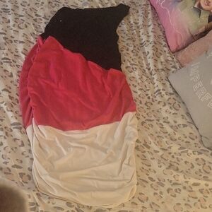 Black, Pink, and White Colorblock Dress